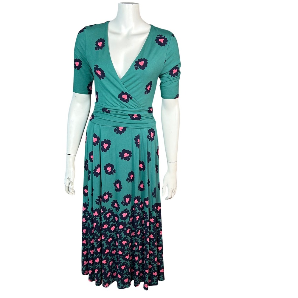 Boden Floral Faux Wrap Midi Maxi Dress US 6 Kassidy Jersey Teal Whimsical